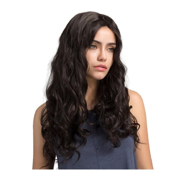 Shoulder Length Black Hair Wig Straight at the top Curly at the ends - Picture 1 of 3
